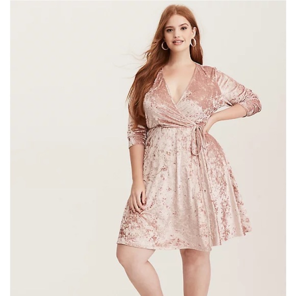 torrid Dresses & Skirts - Torrid Blush Pink Mini Velvet Wrap Mini Dress Size 3X Plus Size 11048421